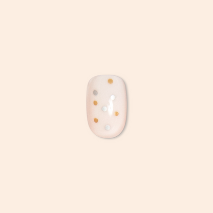 Metallic Confetti - Press-On | Extra Short | Round nail with light base and scattered metallic confetti dots for quick mani