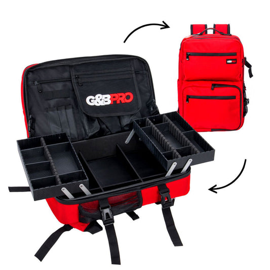 Mid Size Mobile Workstation Backpack with Extending Tray System – Fire Red