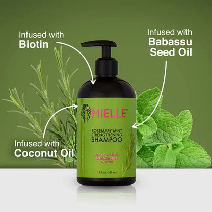 Mielle Rosemary Mint Strengthening Shampoo 355ml. شامبو تقوية ميلي روزماري بالنعناع 355 مل - Princess Cosmetics Qatar