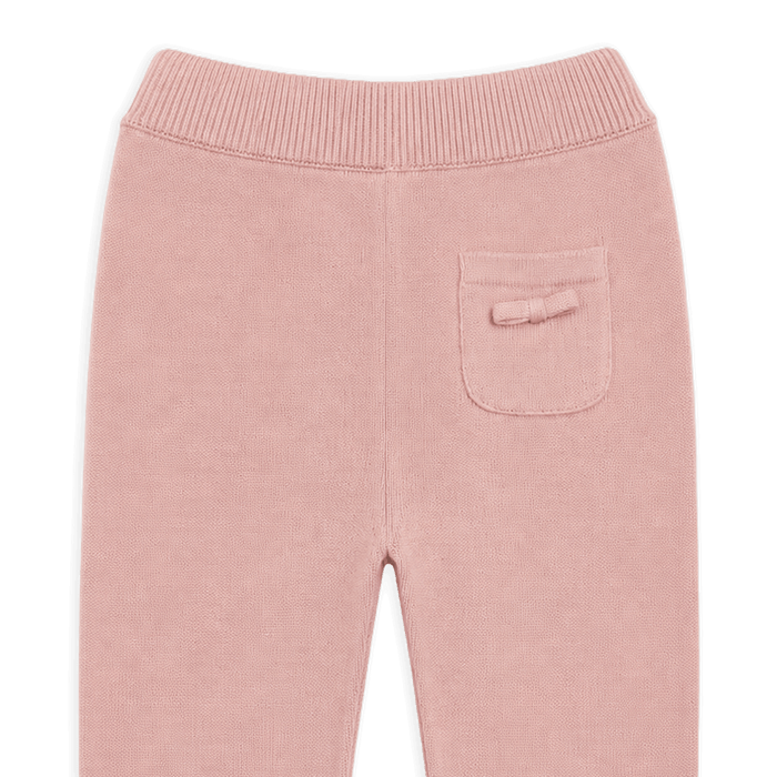Mauve Pink Milan Earthy Sweater Knit Baby Legging Pants, Bow Detail