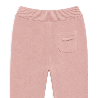 Mauve Pink Milan Earthy Sweater Knit Baby Legging Pants, Bow Detail