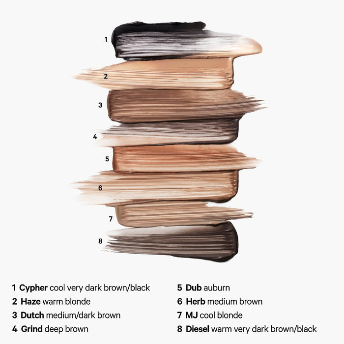 Milk Makeup Kush Brow Gel in Haze warm blonde shade, displayed in a sleek tube with a brush applicator and clear packaging.