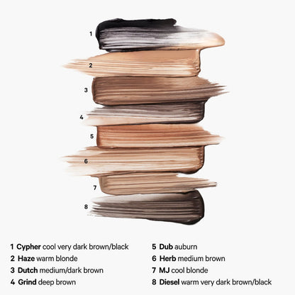 Milk Makeup Kush Brow Gel in Haze warm blonde shade, displayed in a sleek tube with a brush applicator and clear packaging.