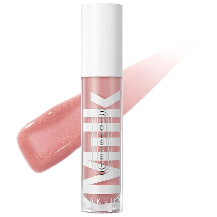 Milk Makeup Odyssey Hydrating Non-Sticky Lip Oil Gloss in shade Soulsearch, shiny and smooth lip gloss in a clear bottle.