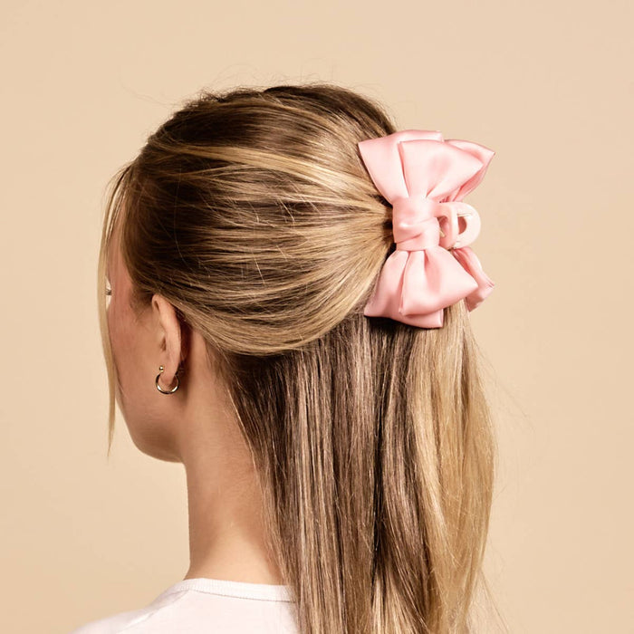 Mini Satin Bow Claw Clip - Blush