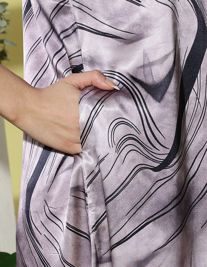 Soft Misty Rose satin nighty for women with marble line print