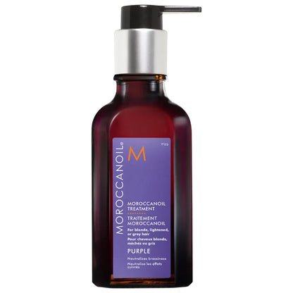 Moroccanoil Treatment Purple Hair Oil for blonde hair, 50ml, with a sleek bottle and purple label, designed to nourish and enhance blonde hair.