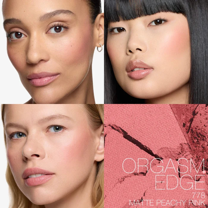 NARS Blush Orgasm Edge in matte peachy pink shade, 4.8g, showing the compact with vibrant blush color and smooth texture.