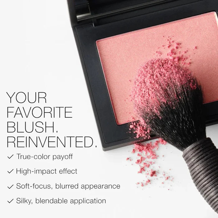 NARS Blush Orgasm Edge in matte peachy pink shade, 4.8g, showing the compact with the blush inside.