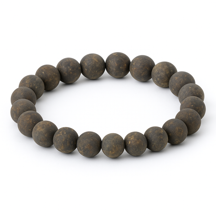 Natural Bronzite stone beaded bracelet with matte finish and elastic design.
