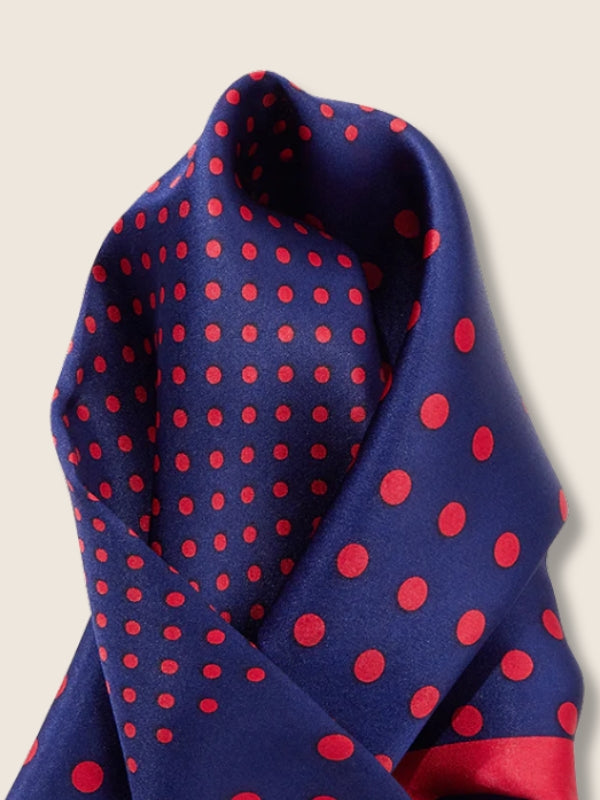 Navy Polka Dot Silk Pocket Square
