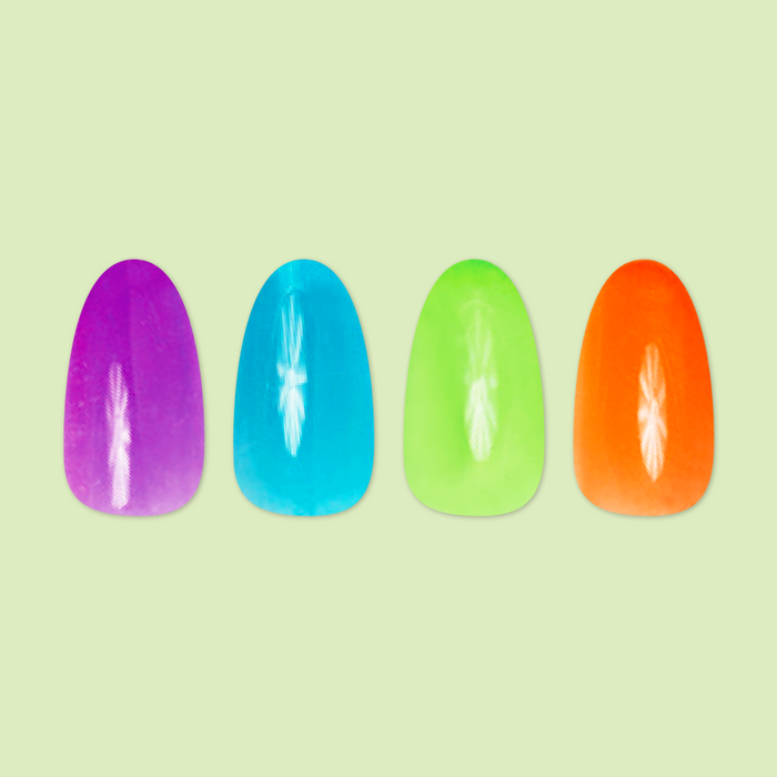Neon Rainbow Jelly - Press-On | Medium | Oval vibrant medium oval false nails in neon jelly shades for easy at-home manicure