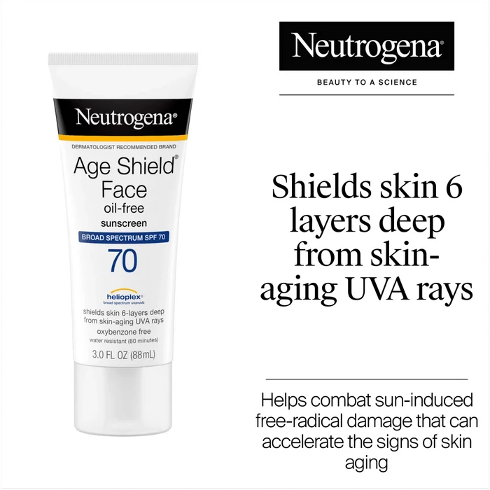Neutrogena Age Shield Face Oil-Free Sunscreen SPF70 88ml واقي الشمس للوجه من نيتروجينا إيج شيلد الخالي من الزيوت بعامل حماية 70 - Princess Cosmetics Qatar