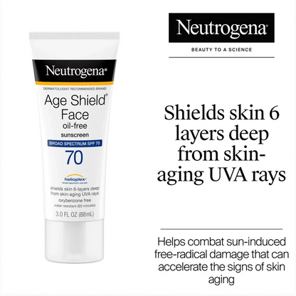 Neutrogena Age Shield Face Oil-Free Sunscreen SPF70 88ml واقي الشمس للوجه من نيتروجينا إيج شيلد الخالي من الزيوت بعامل حماية 70 - Princess Cosmetics Qatar