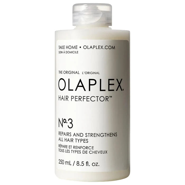 Olaplex No. 3 Hair Perfector pre-shampoo treatment in a 250ml bottle for hair repair and strengthening.