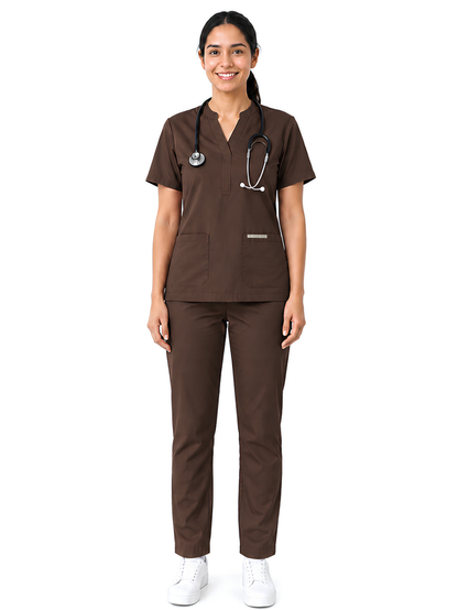 ONYX 4 POCKET MANDARIN WOMEN (BROWN) SCRUB