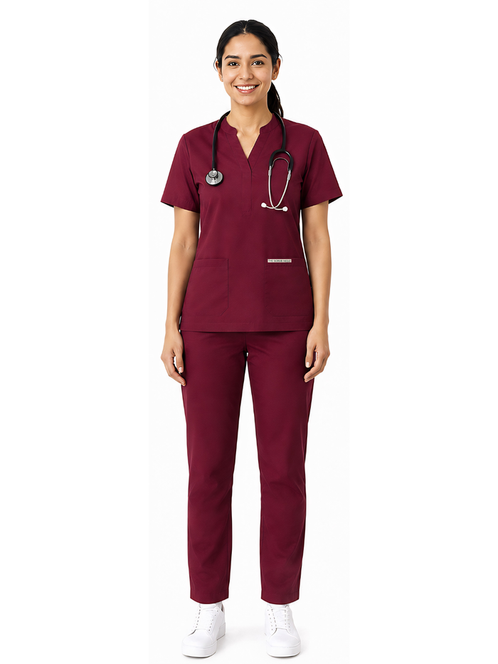 ONYX 4 POCKET MANDARIN WOMEN (MAROON) SCRUB