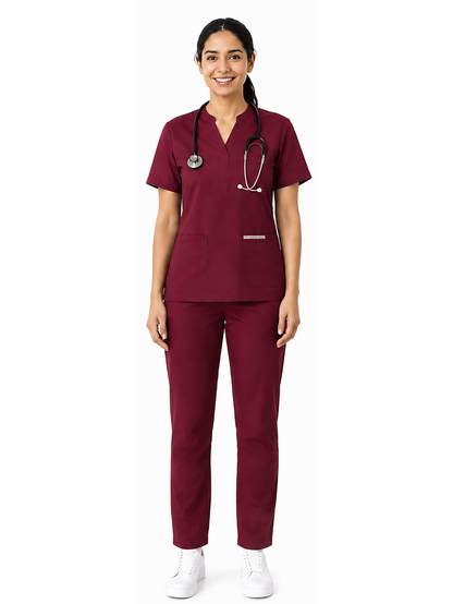 ONYX 4 POCKET MANDARIN WOMEN (MAROON) SCRUB
