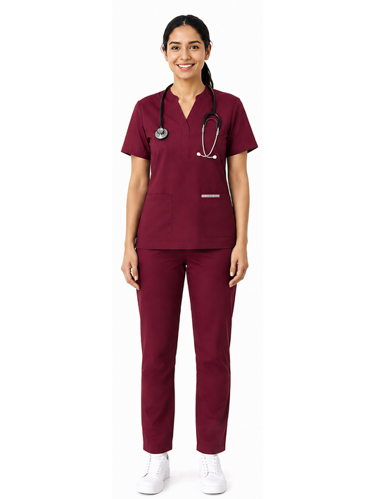 ONYX 4 POCKET MANDARIN WOMEN (MAROON) SCRUB