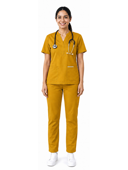 ONYX 4 POCKET MANDARIN WOMEN (MUSTURD) SCRUB