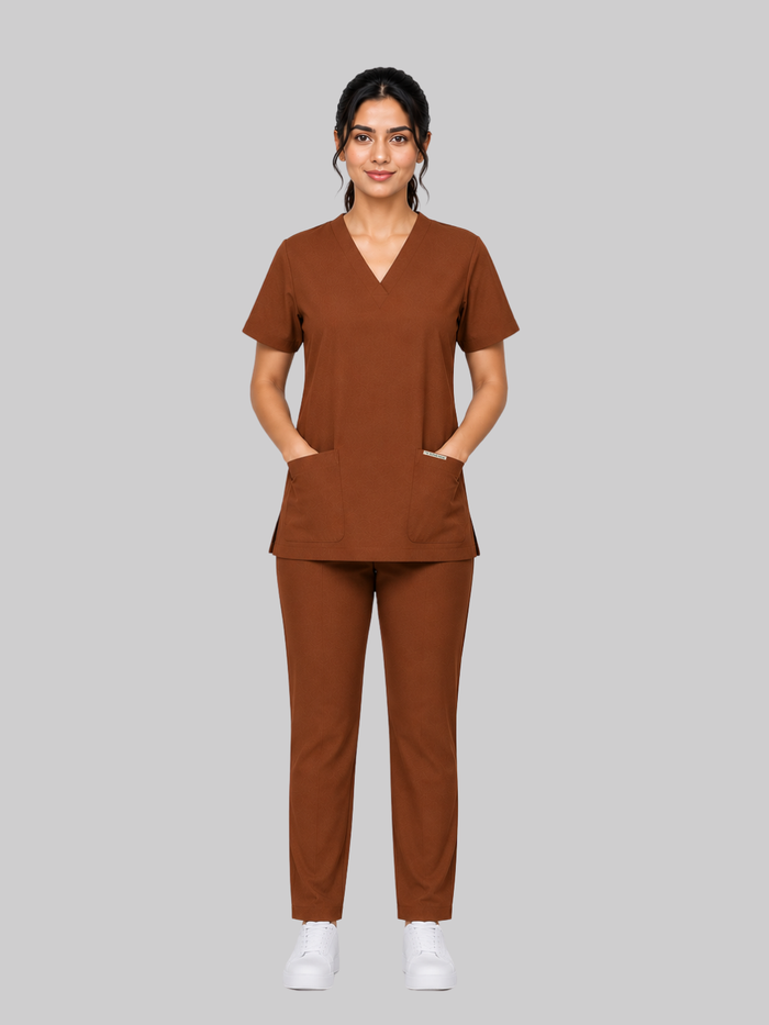 ONYX 4 POCKET V NECK WOMEN (BROWN) SCRUB