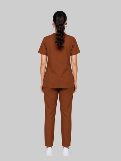 ONYX 4 POCKET V NECK WOMEN (BROWN) SCRUB