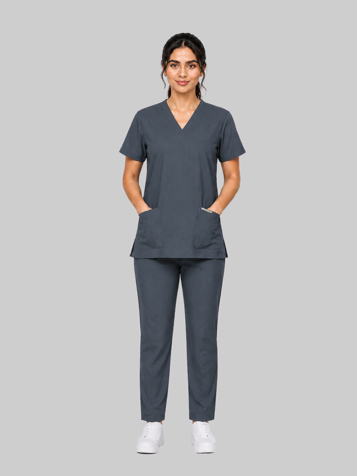 ONYX 4 POCKET V NECK WOMEN (GREY) SCRUB
