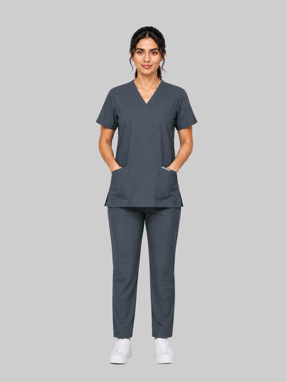 ONYX 4 POCKET V NECK WOMEN (GREY) SCRUB
