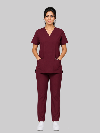 ONYX 4 POCKET V NECK WOMEN (MAROON) SCRUB