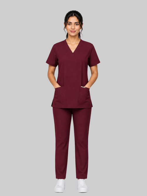 ONYX 4 POCKET V NECK WOMEN (MAROON) SCRUB