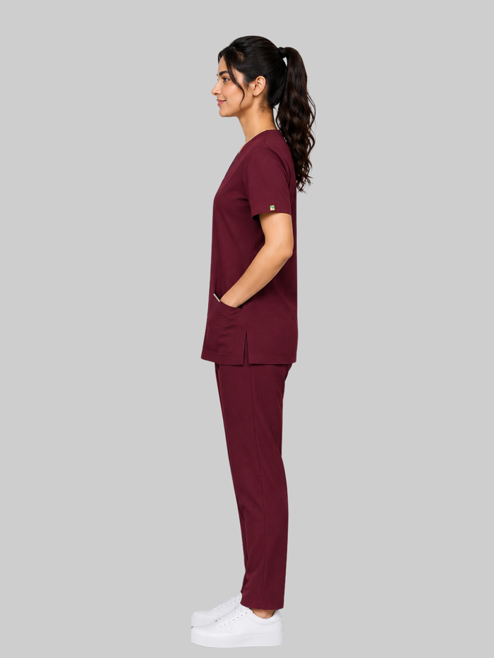 ONYX 4 POCKET V NECK WOMEN (MAROON) SCRUB