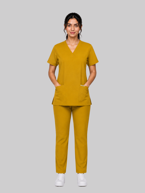 ONYX 4 POCKET V NECK WOMEN (MUSTURD) SCRUB