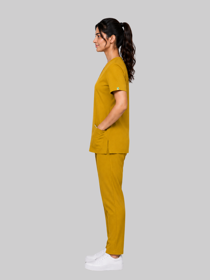 ONYX 4 POCKET V NECK WOMEN (MUSTURD) SCRUB