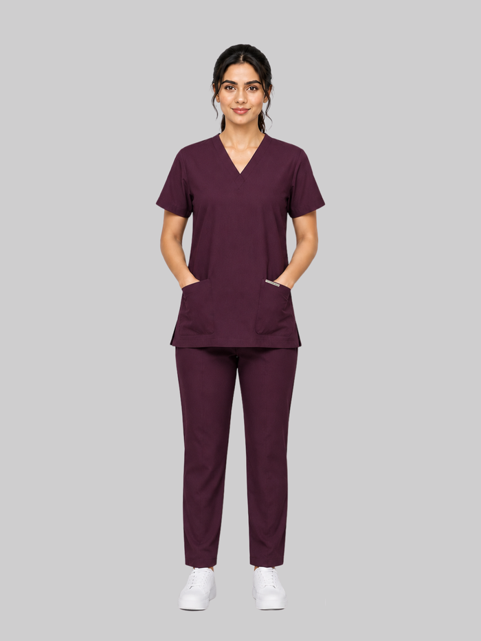ONYX 4 POCKET V NECK WOMEN (WINE) SCRUB