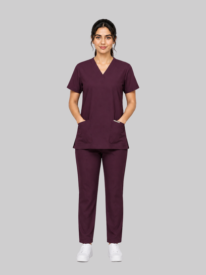 ONYX 4 POCKET V NECK WOMEN (WINE) SCRUB