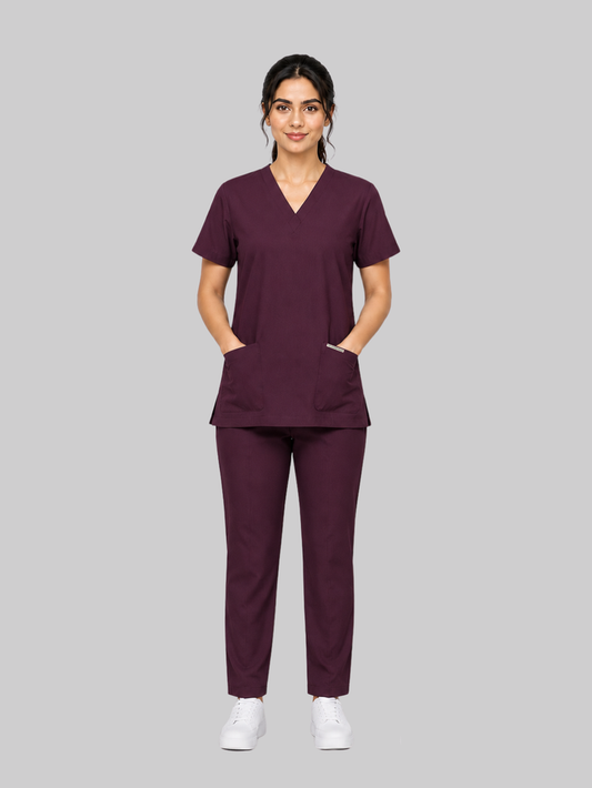 ONYX 4 POCKET V NECK WOMEN (WINE) SCRUB