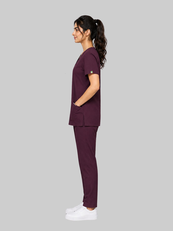 ONYX 4 POCKET V NECK WOMEN (WINE) SCRUB