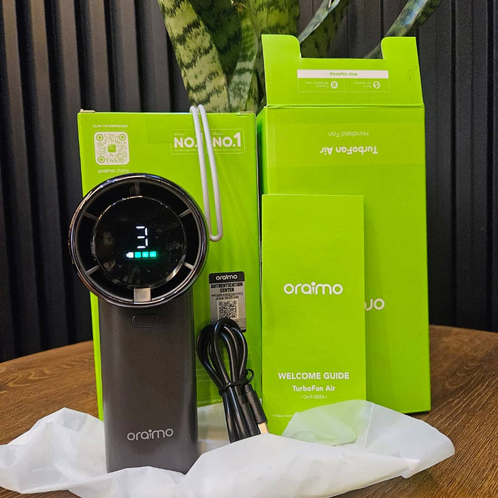 Oraimo TurboFan Air OHF-502A | 3600mAh | Digital LED Display | Handheld Portable Fan | 3 Speed Levels