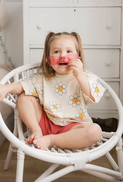 Oversized Cotton T-Shirt | Flowers & Smiley Faces Kid's Stuff [Trucs d'enfants]