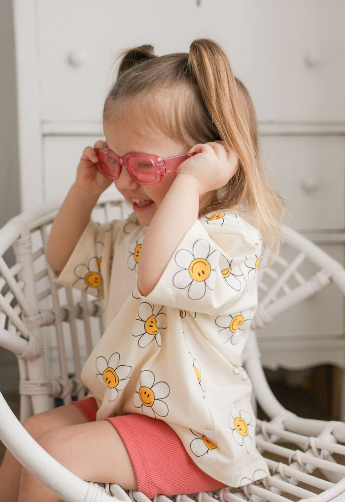 Oversized Cotton T-Shirt | Flowers & Smiley Faces Kid's Stuff [Trucs d'enfants]