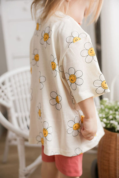Oversized Cotton T-Shirt | Flowers & Smiley Faces Kid's Stuff [Trucs d'enfants]