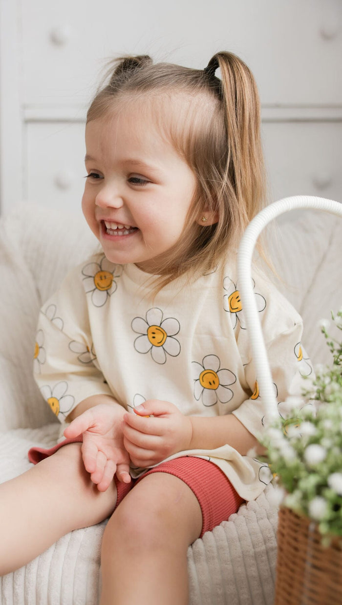 Oversized Cotton T-Shirt | Flowers & Smiley Faces Kid's Stuff [Trucs d'enfants]