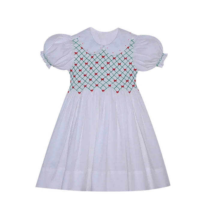 P & R Channing Christmas Smocked Dress w/ Collar-White