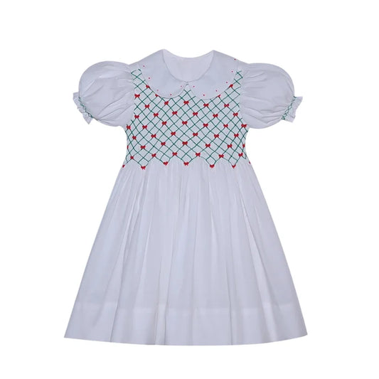 P & R Channing Christmas Smocked Dress w/ Collar-White