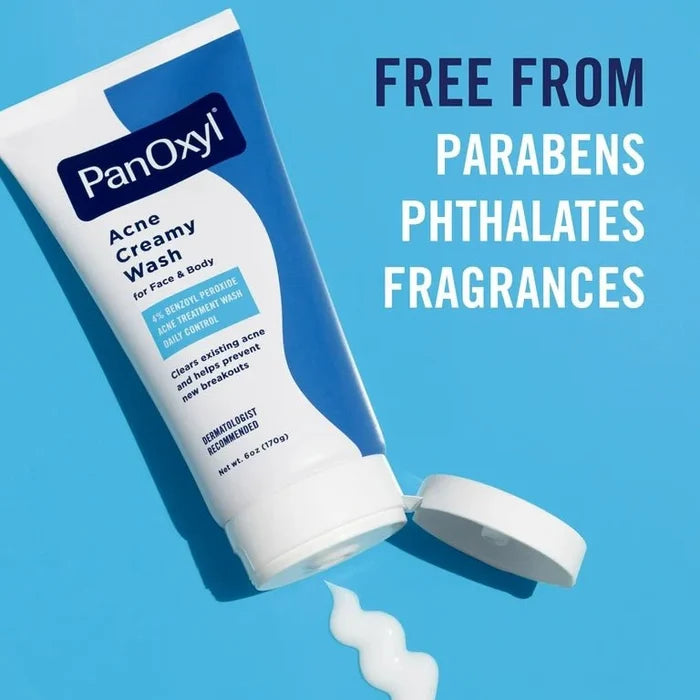 PanOxyl Acne Creamy Wash Benzoyl Peroxide 4% Daily Control 170g غسول كريمي لعلاج حب الشباب من بانوكسيل، بنزويل بيروكسيد ٤٪ للتحكم اليومي - Princess Cosmetics Qatar