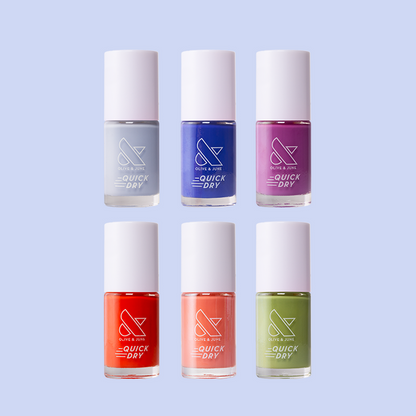 Pastel & Playful quick dry nail polish set with six vibrant and pastel shades for easy at-home manicures