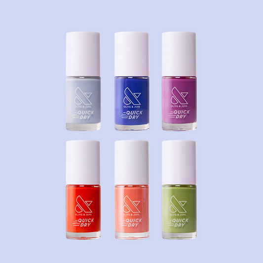 Pastel & Playful quick dry nail polish set with six vibrant and pastel shades for easy at-home manicures