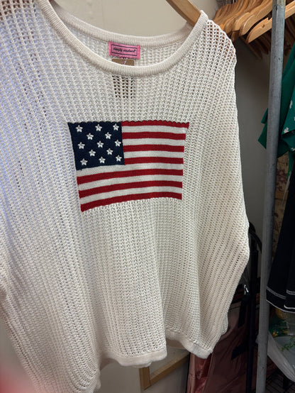 Simply Southern Patriotic Glory mesh pullover top with patriotic design, lightweight and stylish for casual wear.