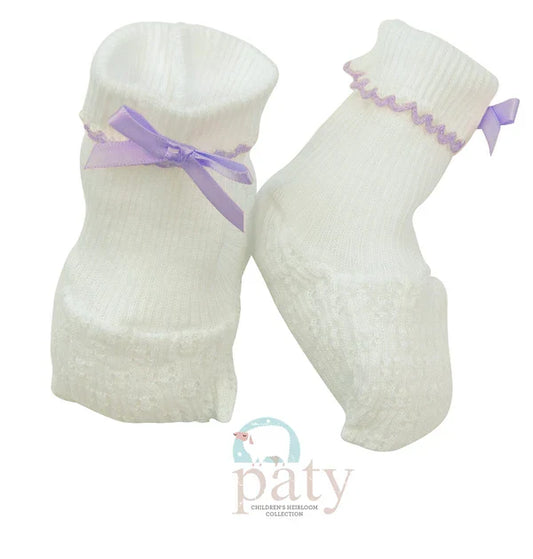 Paty Inc Booties-White/Lavender Bow