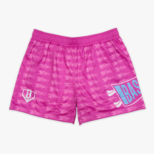 Pink Pennant Cotton Candy Pink shorts — front view
